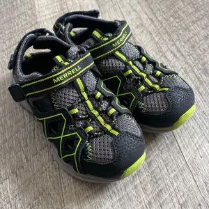 Kids MERRELL outdoor water hiking shoes toddler size 9 green black